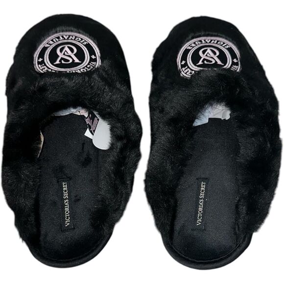 Victoria's Secret Closed Toe Faux Fur Slipper Color Black New Sz S VS Slipper - Picture 3 of 4